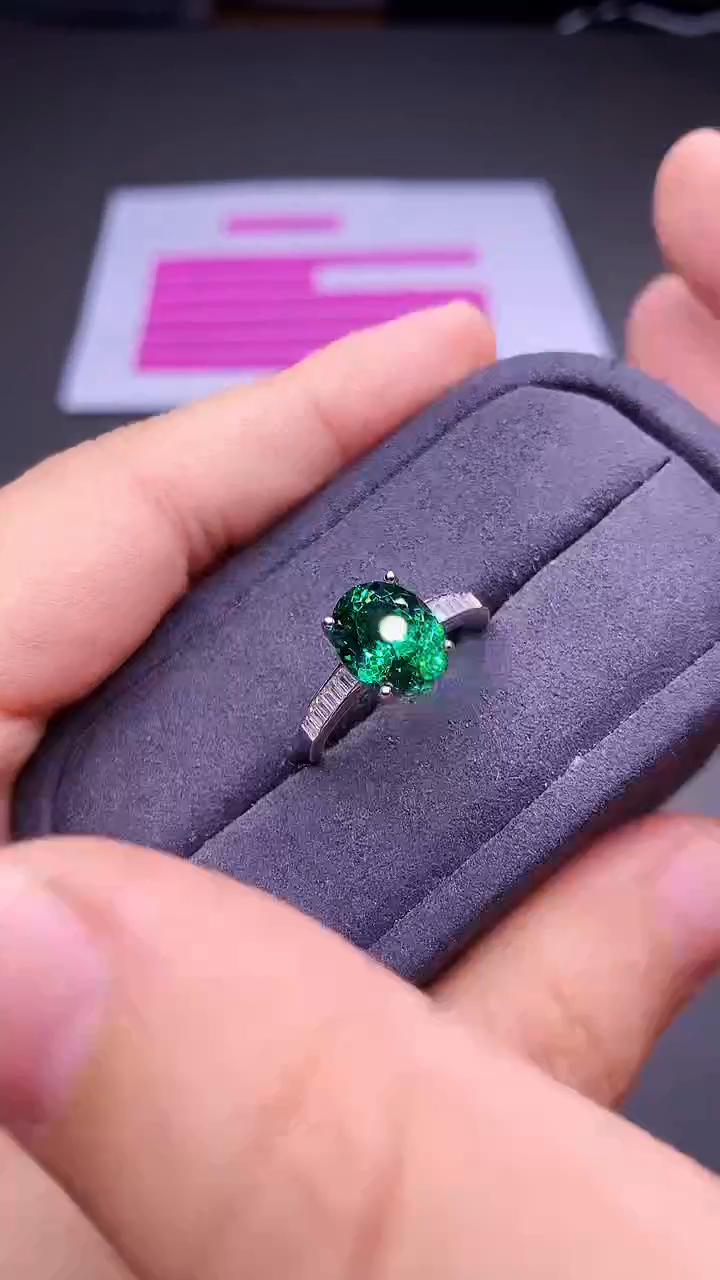 银S925镶嵌戒指碧玺...