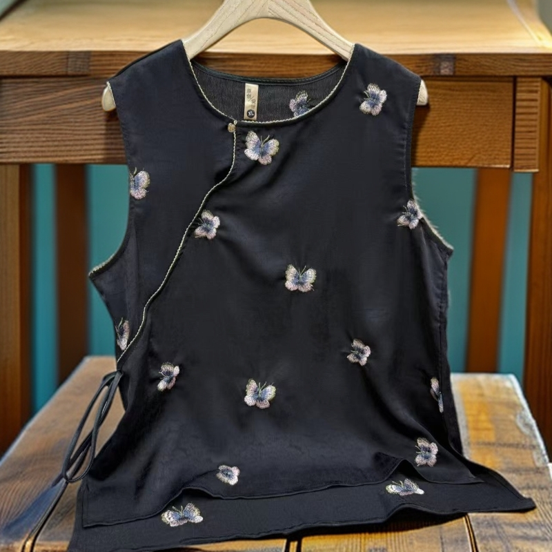 （富贵蝶）常规款提花短袖薄款上衣夏季小衫刺绣双层1061