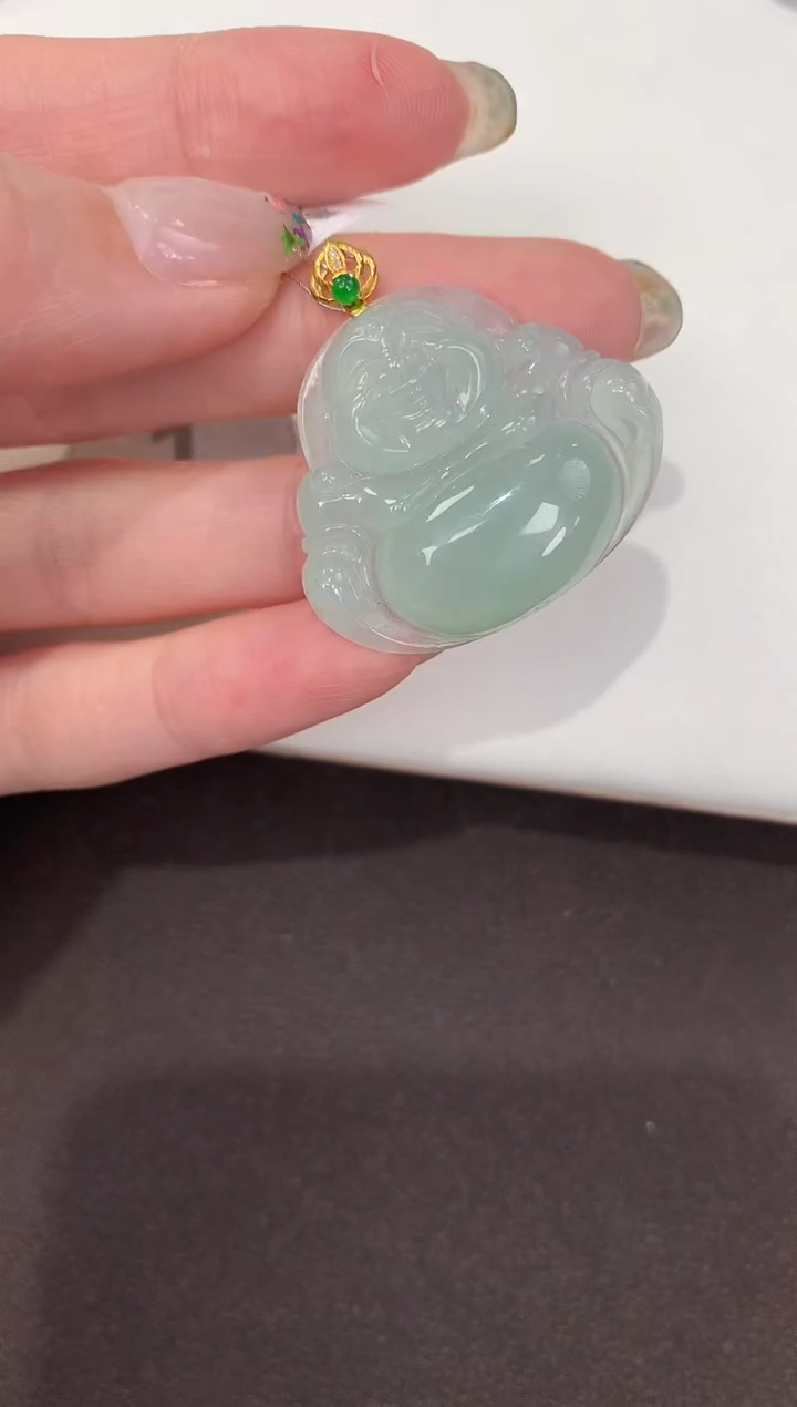 颈饰18K金镶嵌翡翠天然缅甸A货翡翠