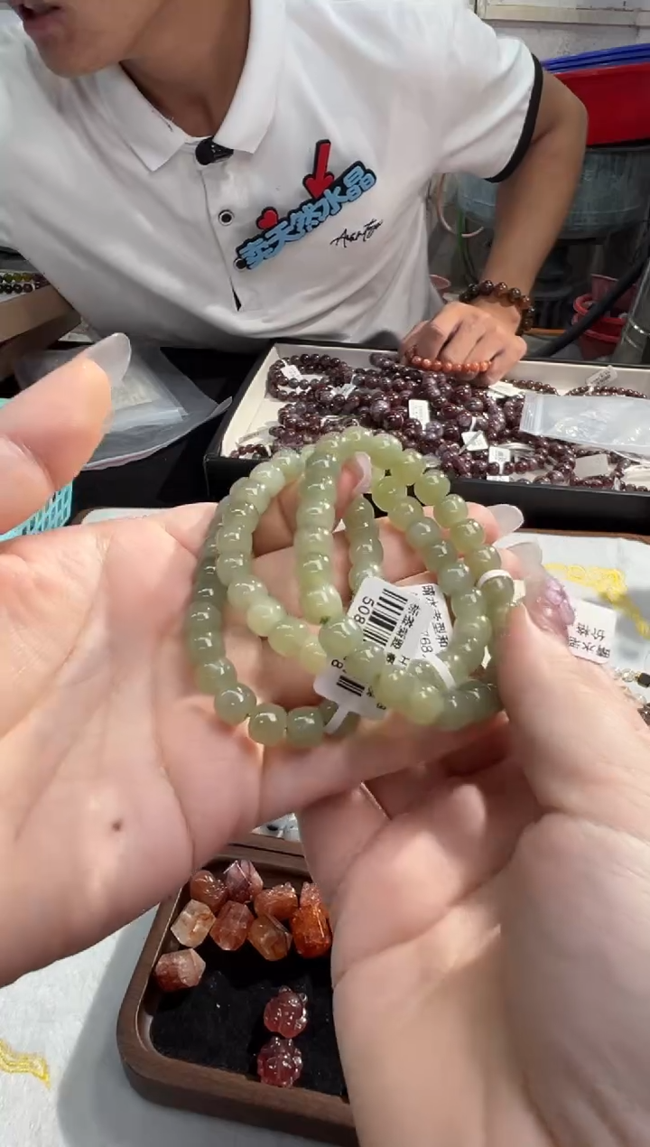 手串未镶嵌和田玉晴水和田玉老型珠7*8多样性发其一-HT109-78