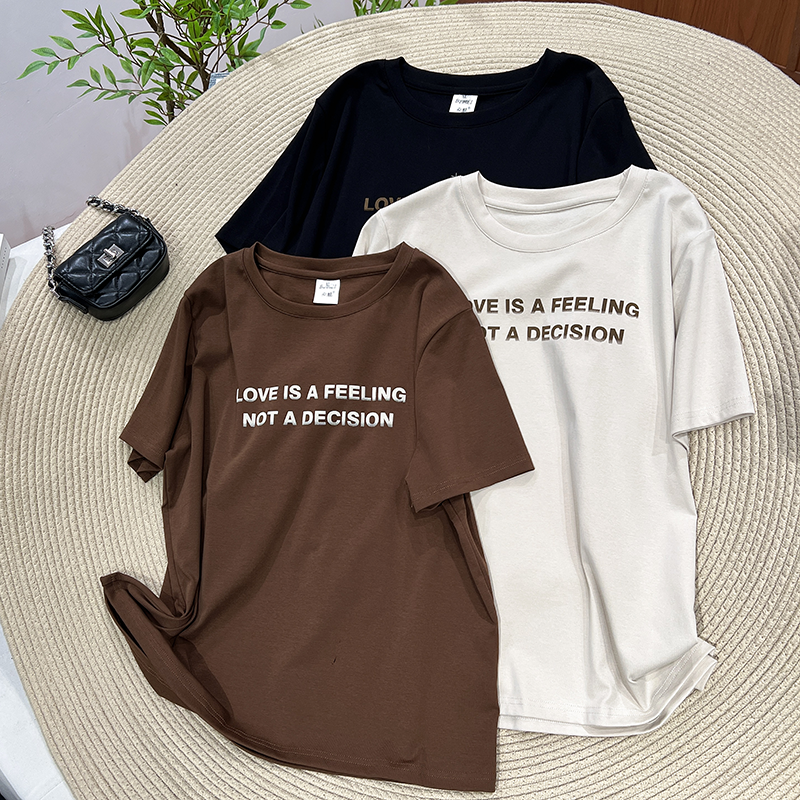 BIMEI大码休闲韩版短袖常规款印花T恤圆领2025新款女秋00645