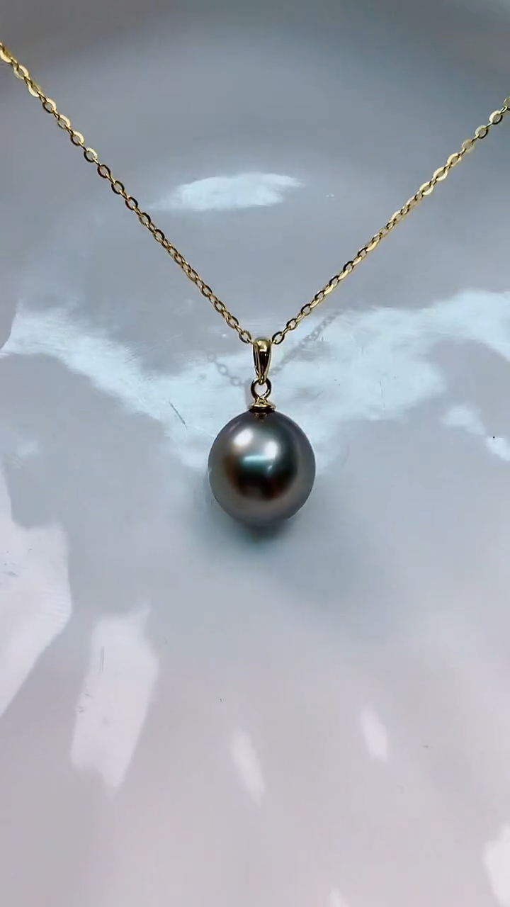 【闪购商品】海水珍珠吊坠(赠链)18K金镶嵌11-12大溪地黑珍珠吊坠