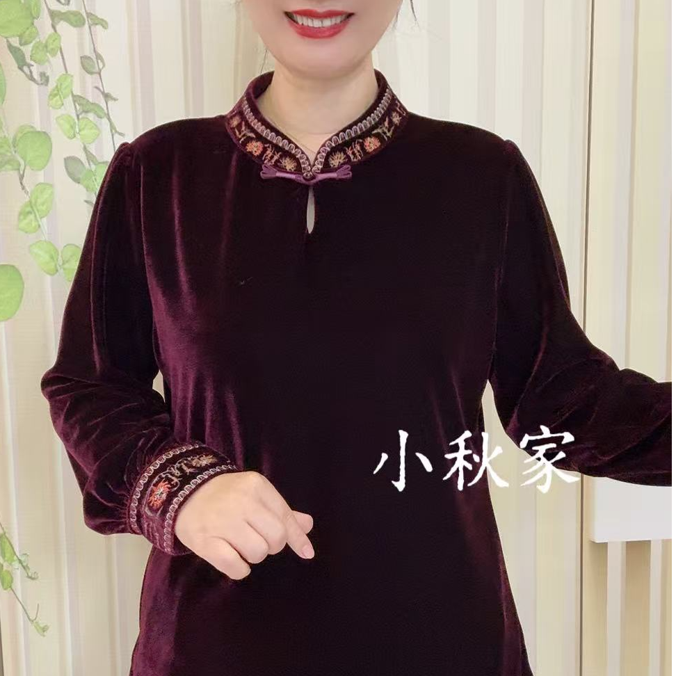【HS】 刺绣旗袍领减龄显瘦妈妈装上衣