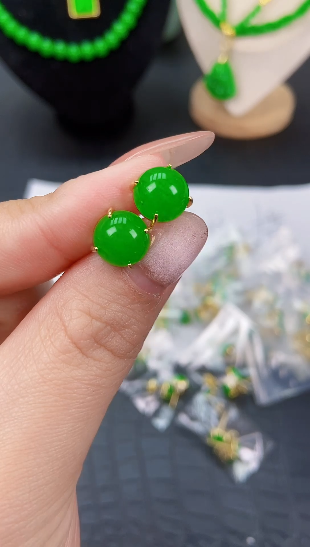 未镶嵌翡翠耳饰蛋面四爪耳钉