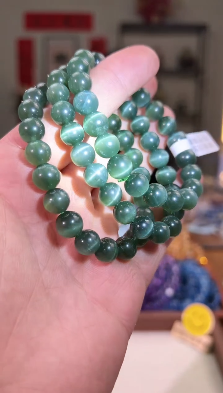 【闪购商品】发晶手串未镶嵌9+mm猫眼绿发 （多样性发其一）