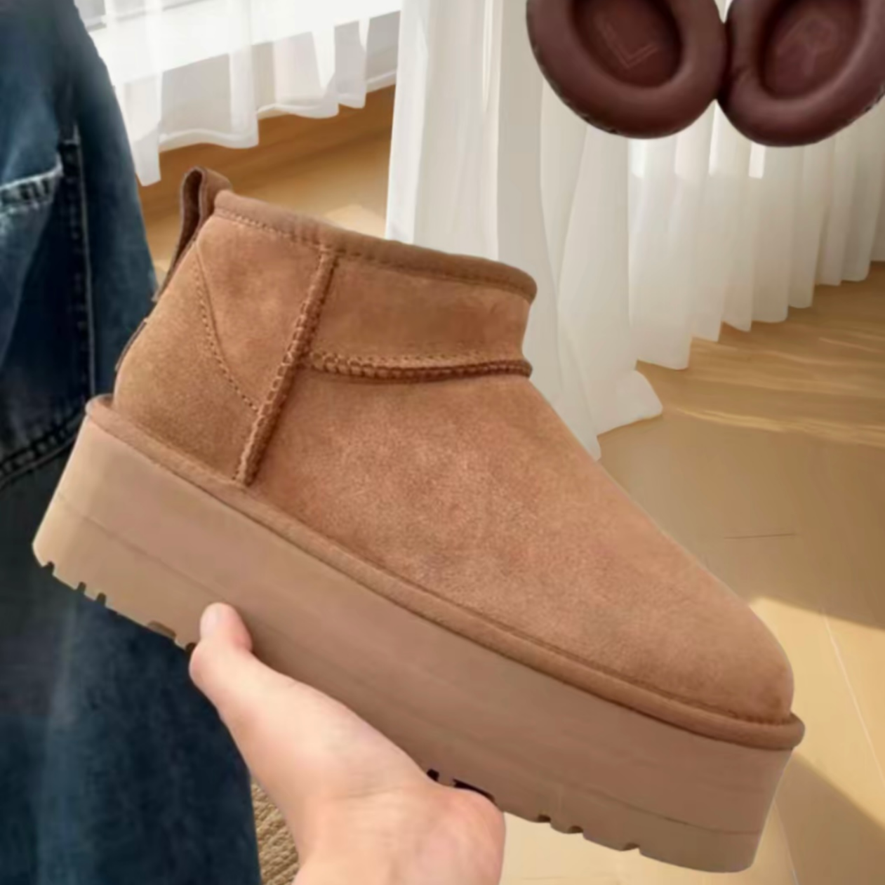 【冬雨5公分】秋冬加绒皮毛一体雪地靴 迷你厚底保暖休闲短筒雪地靴