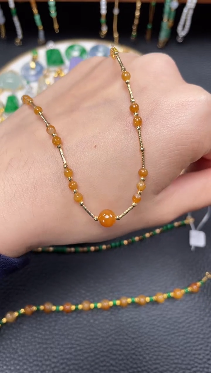 【闪购商品】翡翠套链18K金镶嵌一个   JK681
