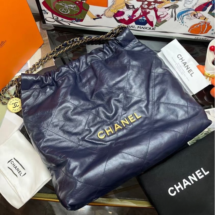 99新 Chanel/香奈儿 芯片/小号蓝黑色22bag单肩包