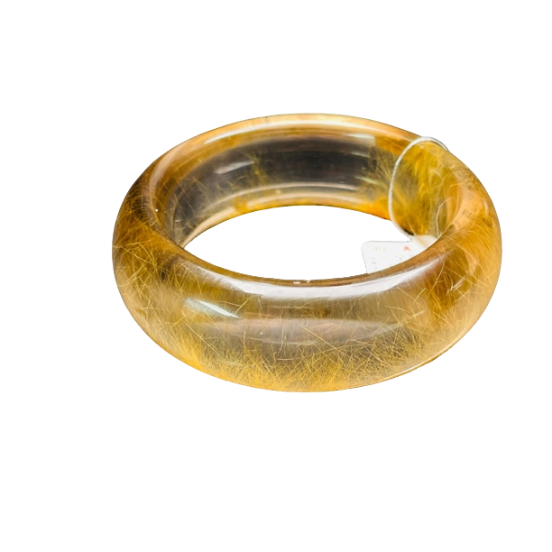 精品高货天然茶体金发晶手镯宽版晶体通透尺寸53.5-22-11.7礼物