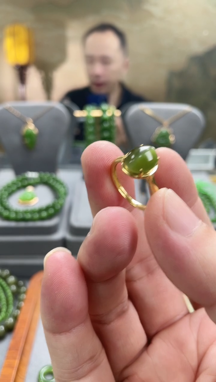 银S925镀金镶嵌戒指和田玉银S925镀金镶嵌 戒指 和田玉