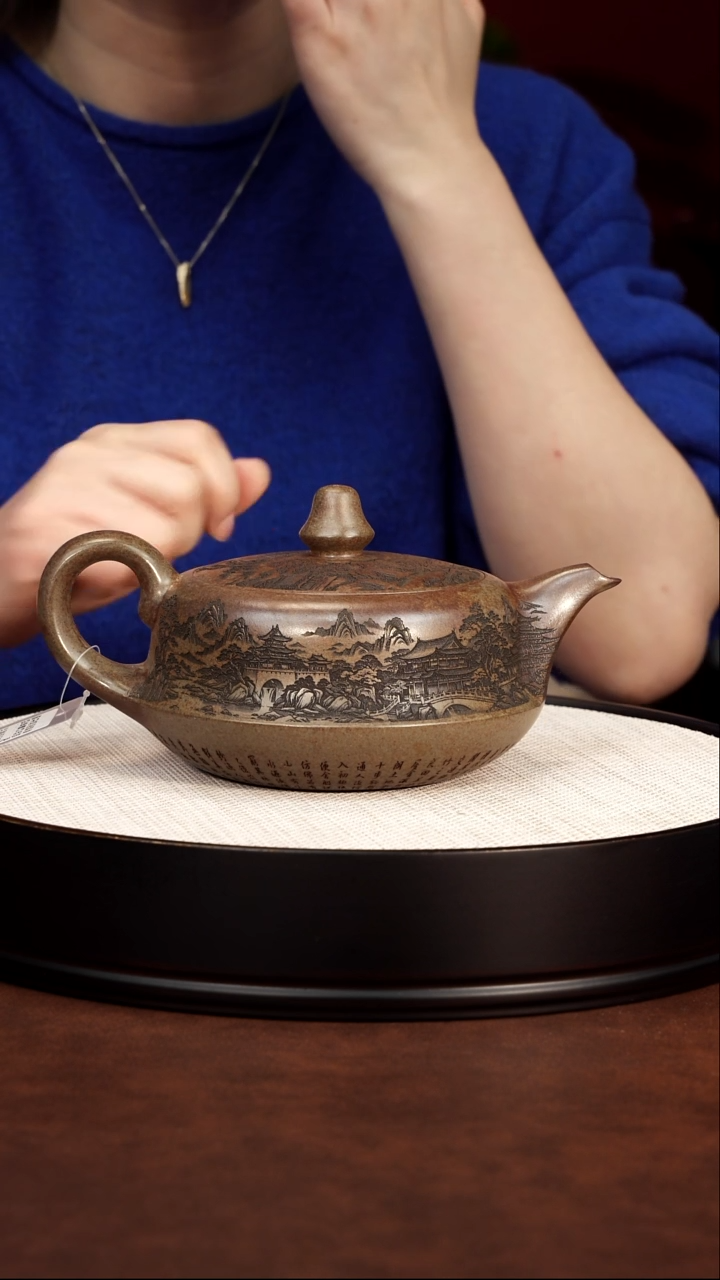 茶壶紫砂宜兴紫砂 曲壶沉香泥 高艳500cc 248