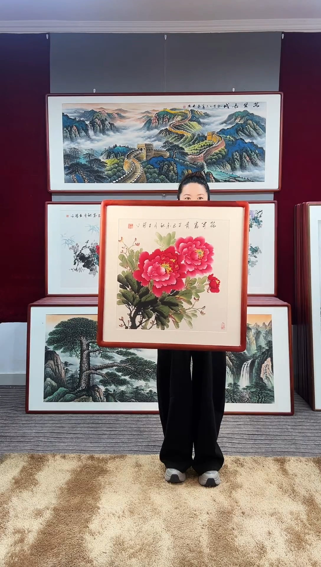 国画手绘牡丹63*63尺寸