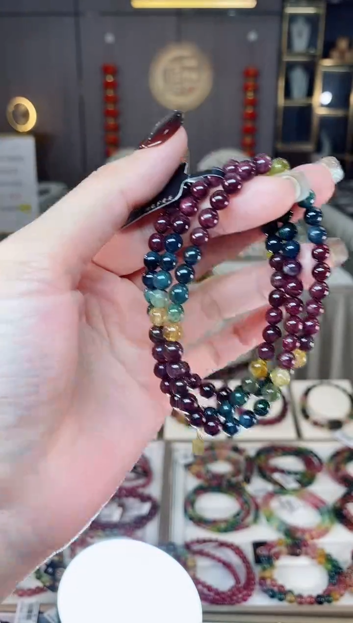 未镶嵌老矿碧玺色标三圈手串5mm+碧玺dan多样性发货一条