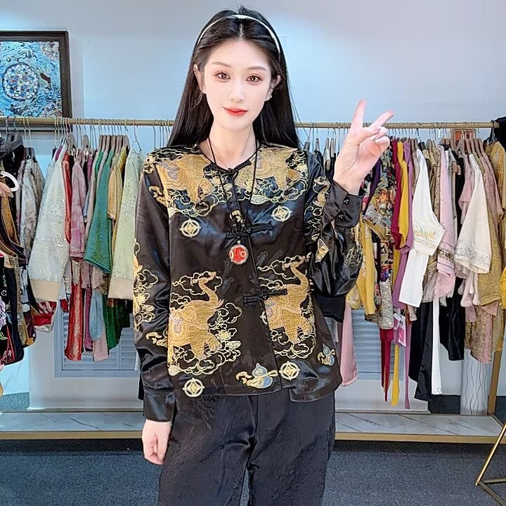 （吉祥如意发财象）新中式国风刺绣轻奢百搭上衣#6565