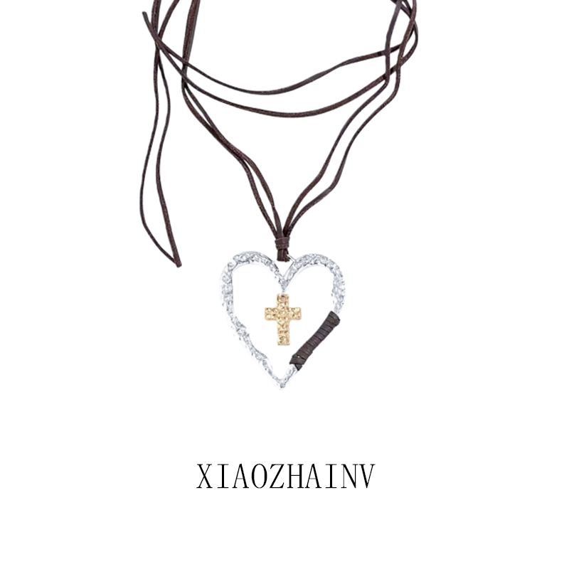 合金布艺项链 XIAOZHAINV爱心十字架项链女欧美长款夸张毛衣链