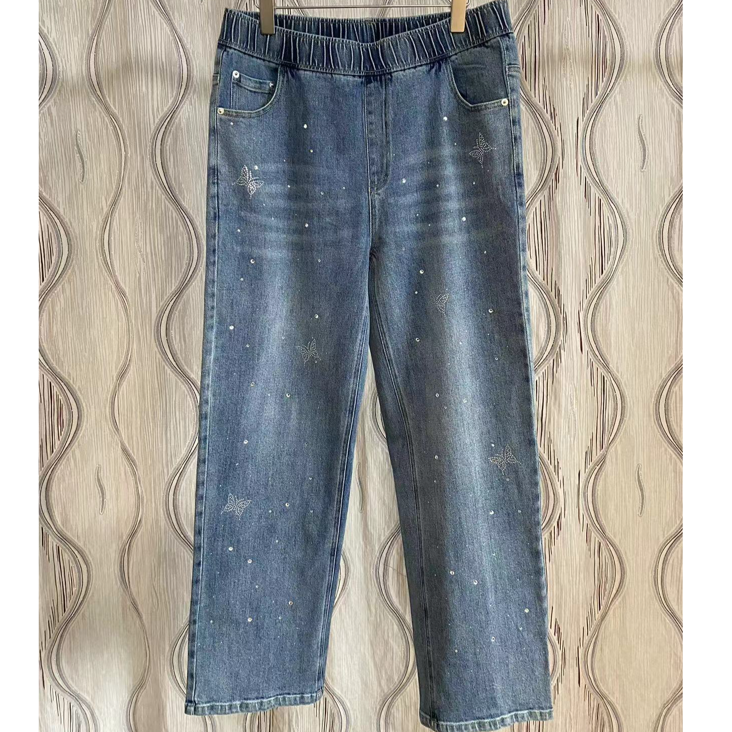 （M0）胖人坊大码女装牛仔阔腿裤01245   衣长107