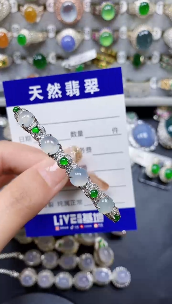 翡翠手镯银S925镶嵌359