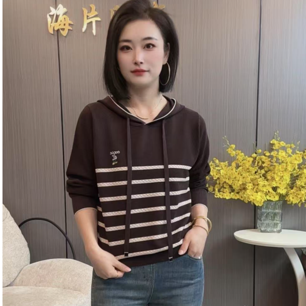 【海片】3030女士休闲时尚春款连帽毛衣针织衫