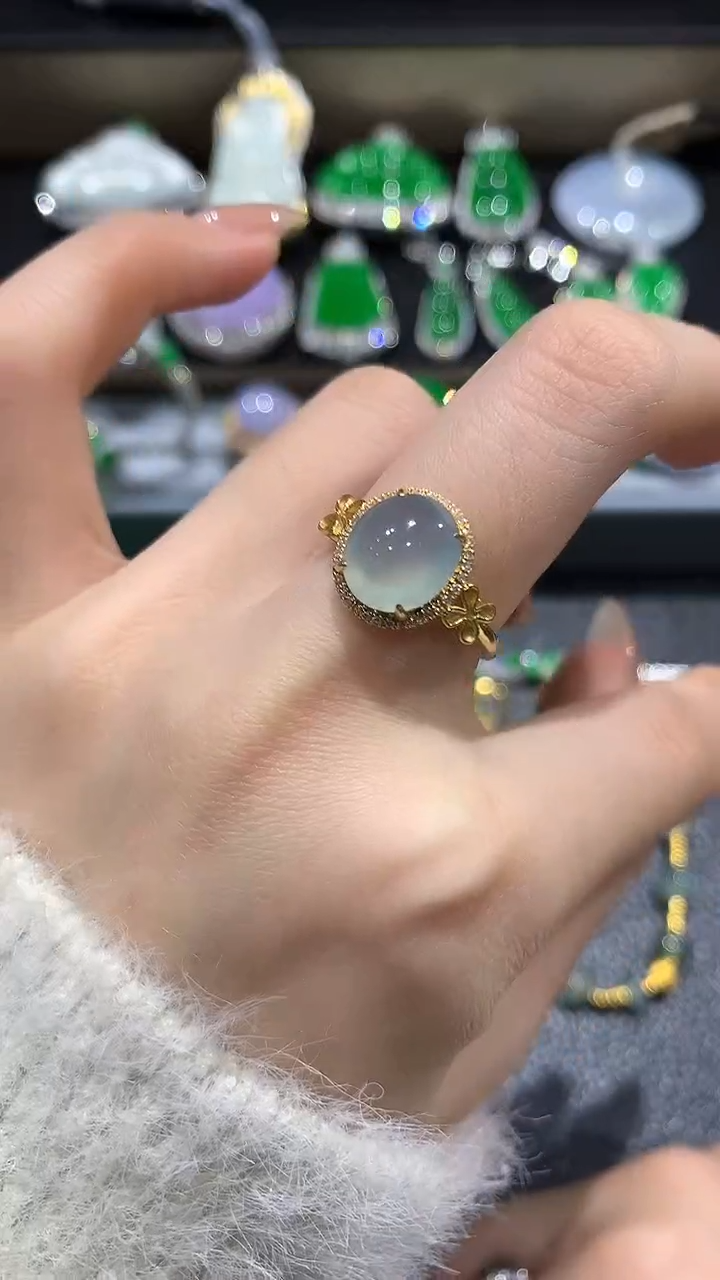 【闪购商品】翡翠戒指18K金镶嵌2团购