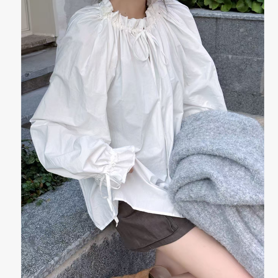 DEZI收口花苞袖时尚显气质显瘦褶皱领女衬衣LS5019077