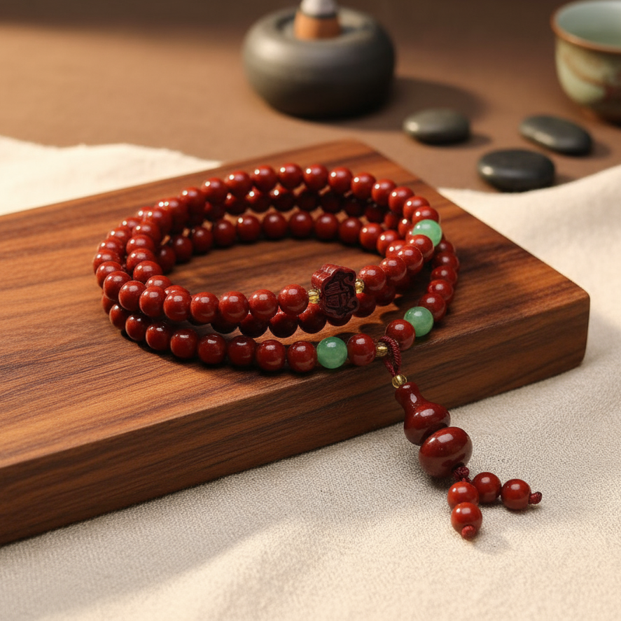 含辰砂工艺品秋冬新款朱砂108颗念珠福禄叠戴葫芦手链S154