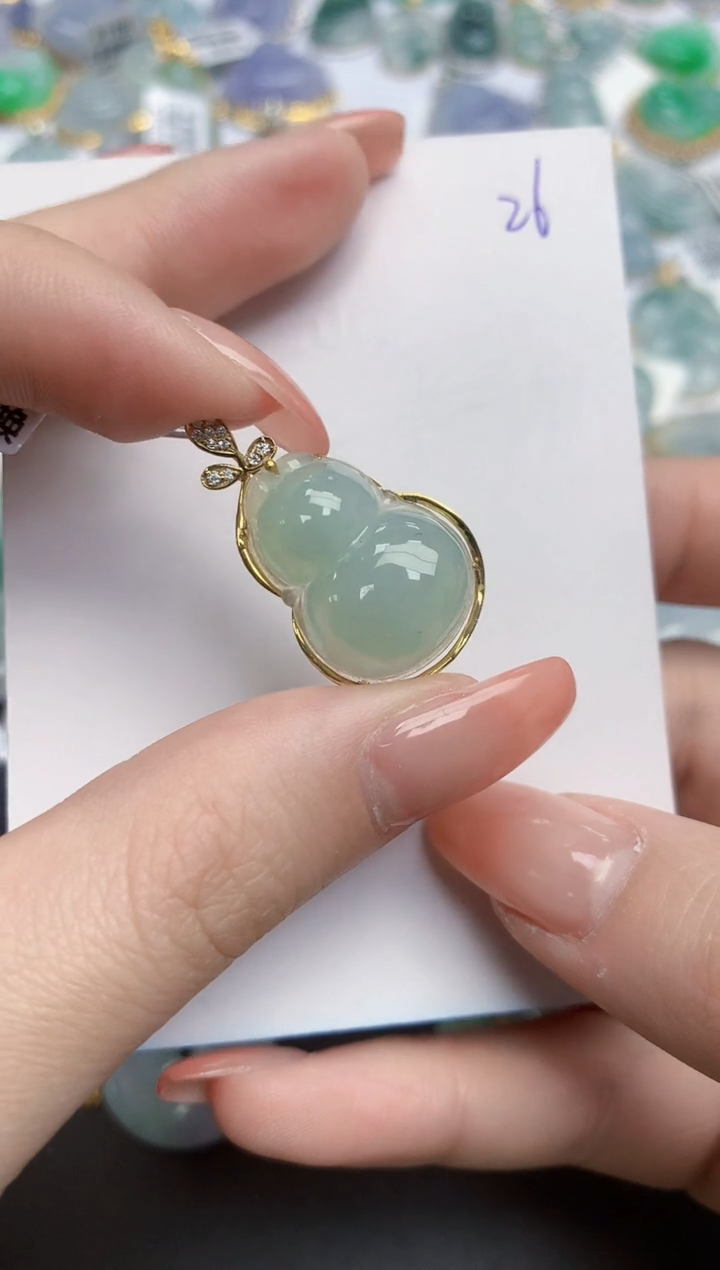 【闪购商品】翡翠颈饰18K金镶嵌天然缅甸翡翠A货