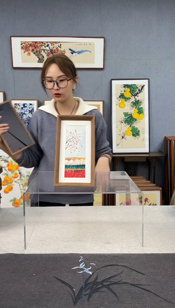 【闪购商品】国画手写手绘带框作品-16*29-