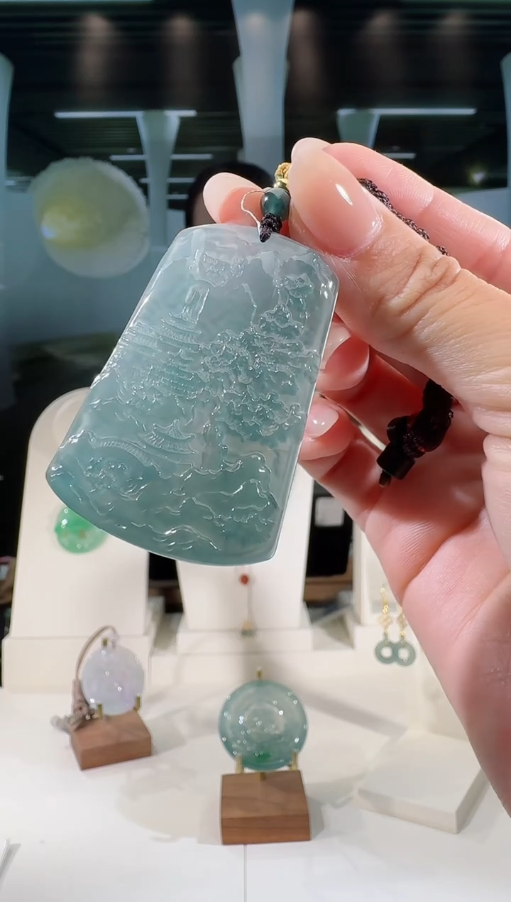 翡翠未镶嵌吊坠(不含链)山水牌多样性发一