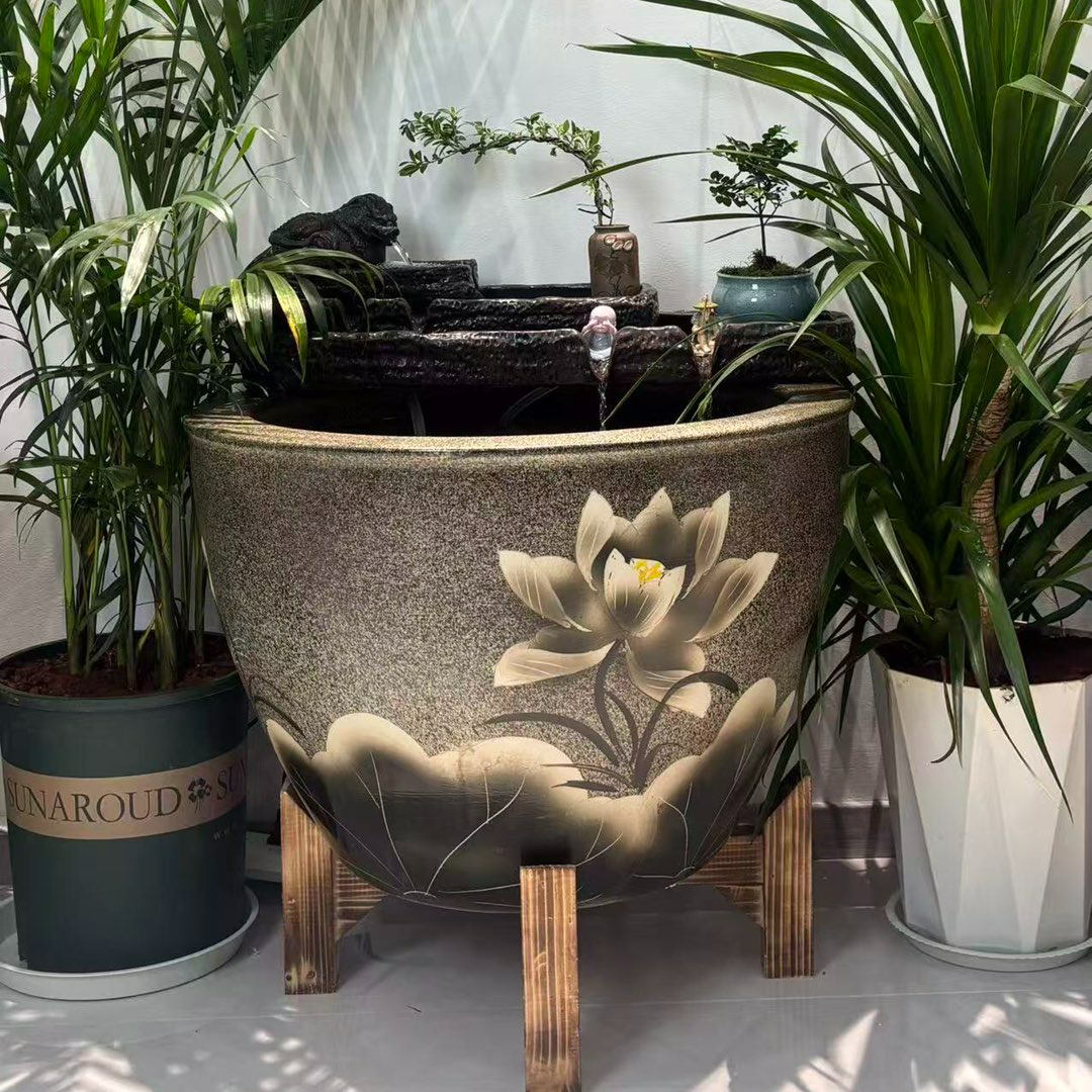 景德镇手绘陶瓷鱼缸古法循环流水摆件养鱼缸庭院客厅阳台落地造景