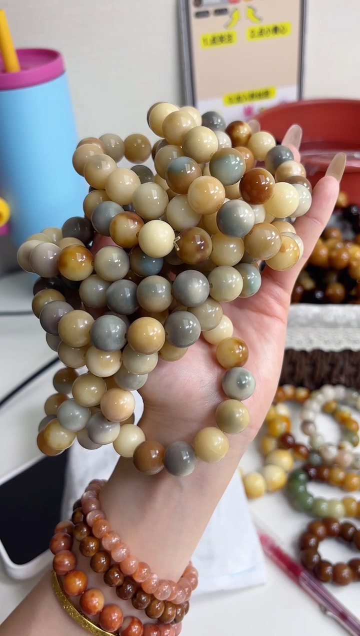 手串菩提根/象牙果沐l64芋圆玉化圆珠14mm手串随机