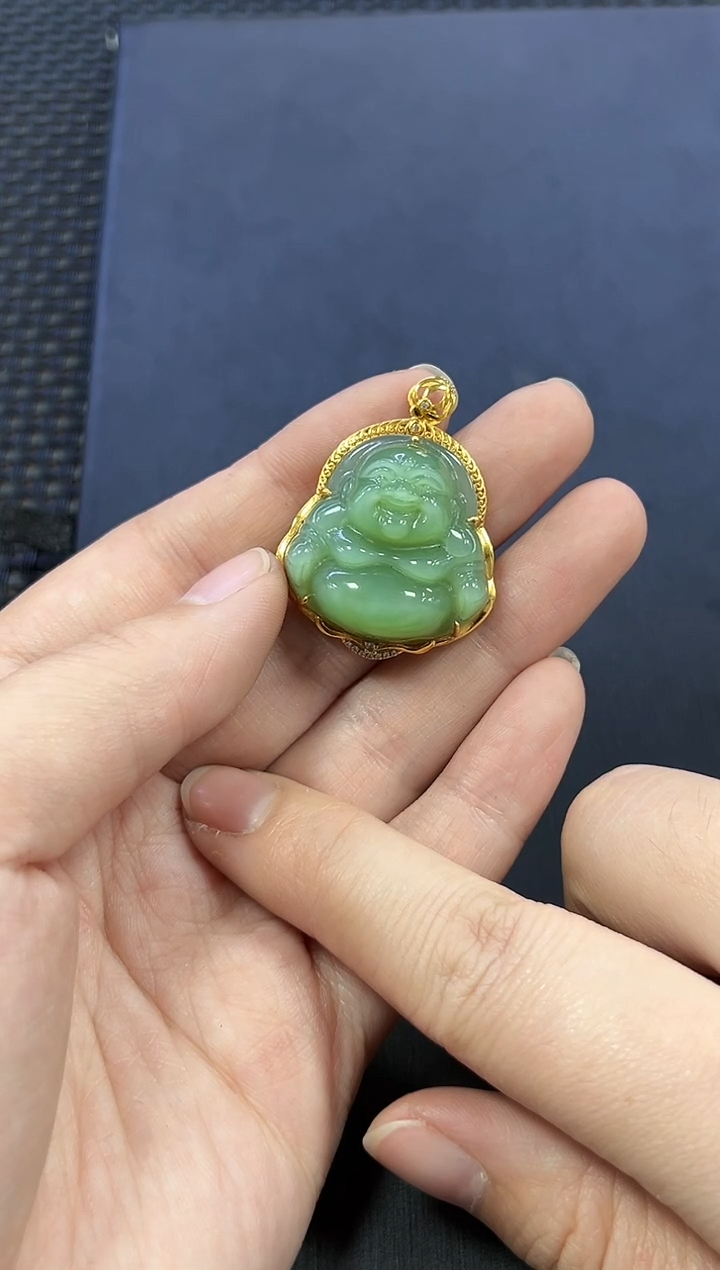 【闪购商品】和田玉吊坠18K金镶嵌多样性发一件
