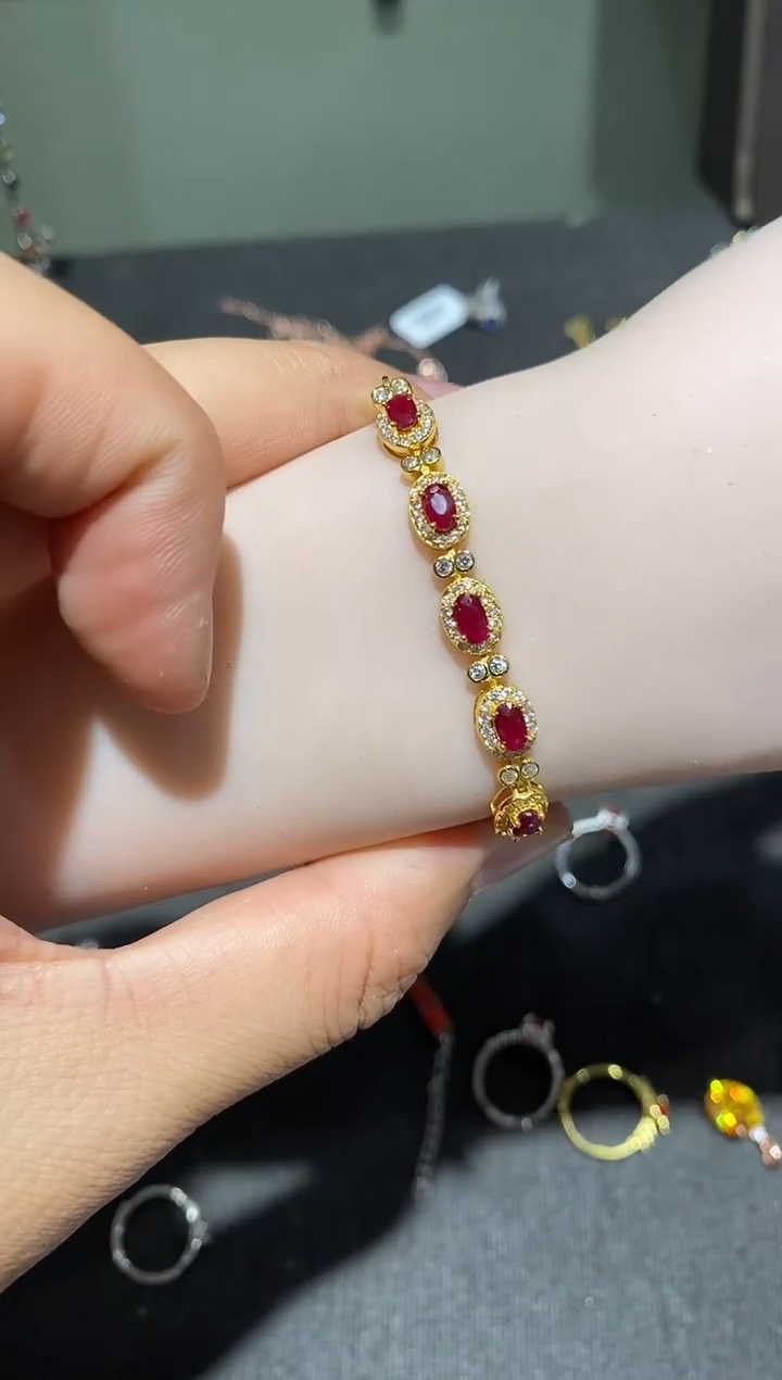 银S925镶嵌手链红宝石手链