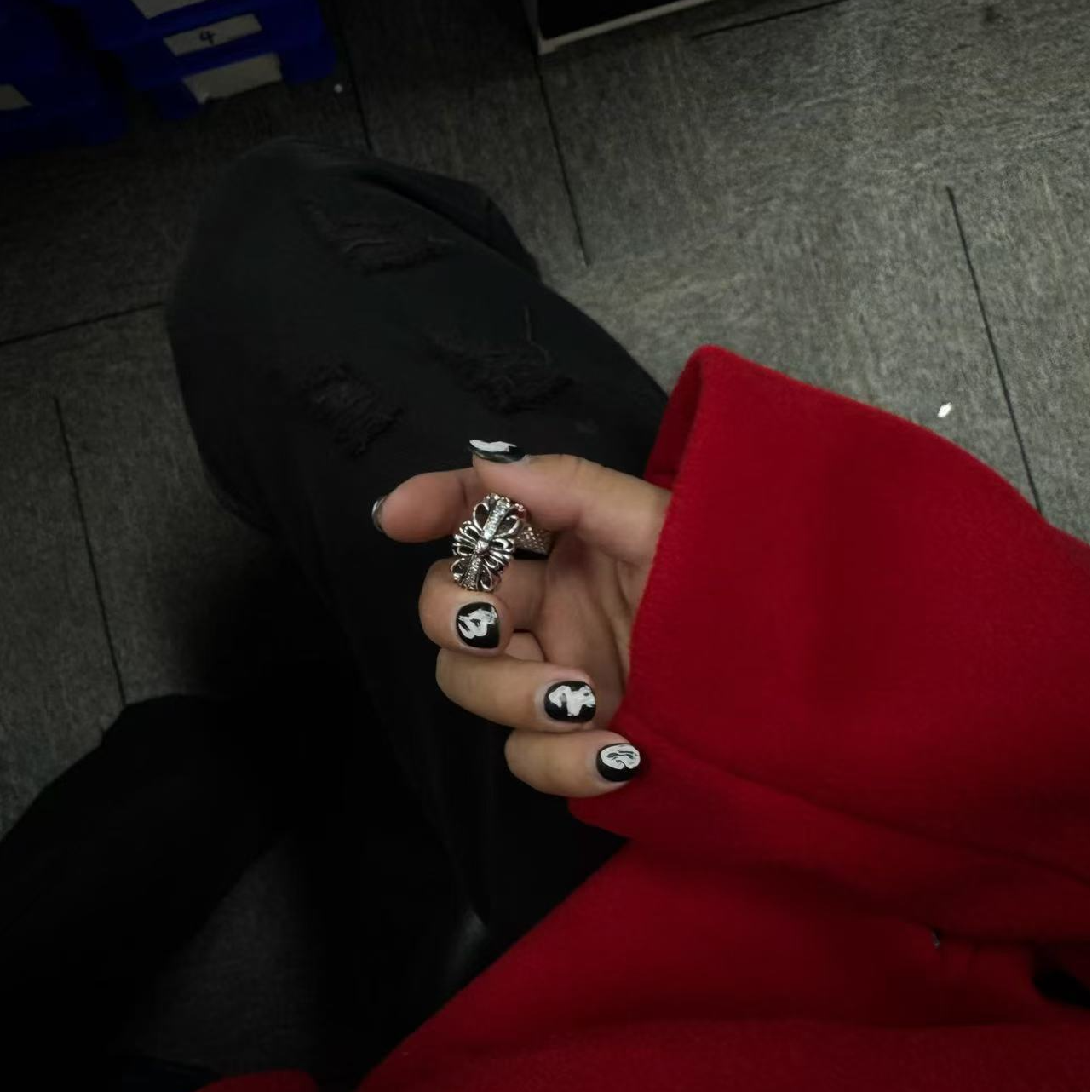 合金戒指 【银色鸢尾加厚带锆戒指】国潮风发字嘻哈潮人街头