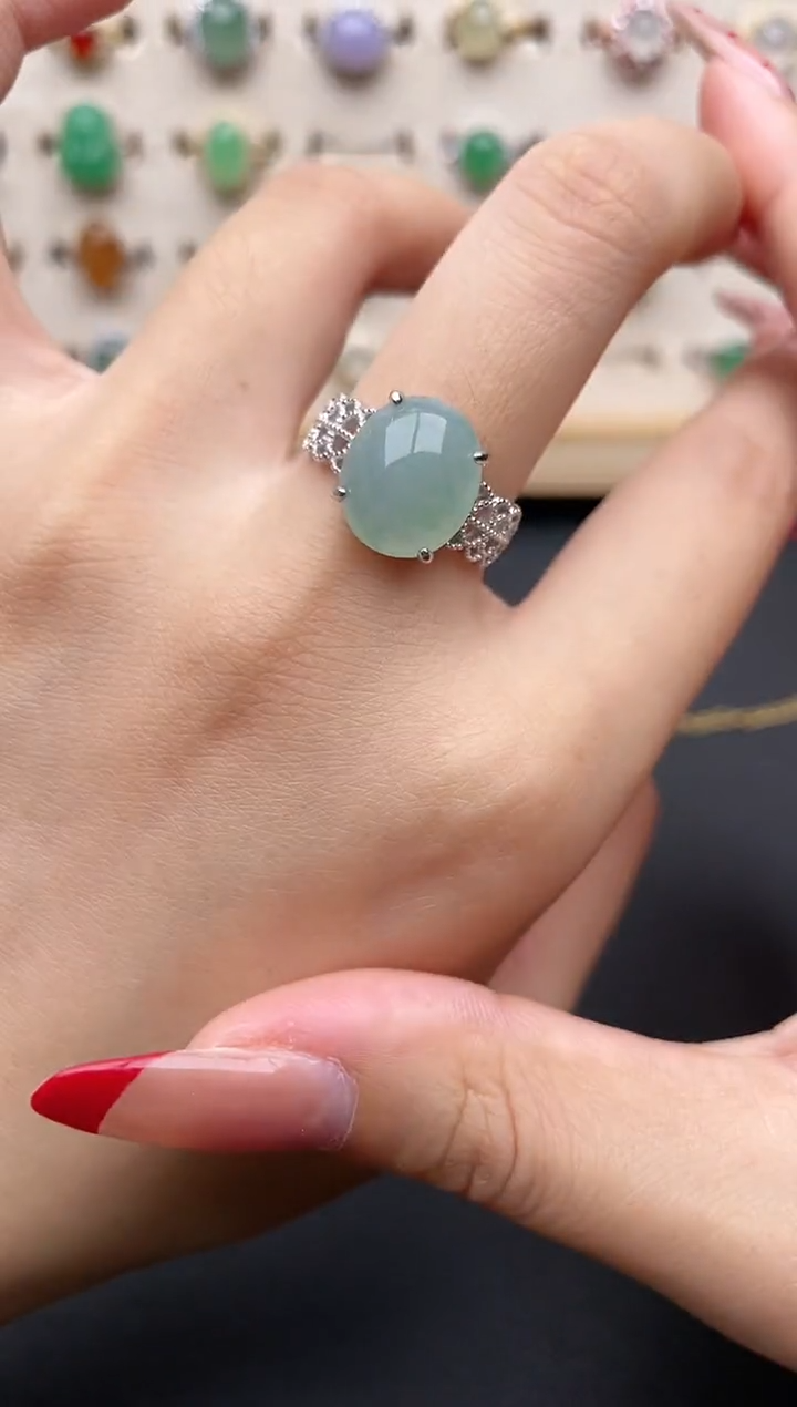 【闪购商品】翡翠戒指银S925镶嵌一物一证一礼盒