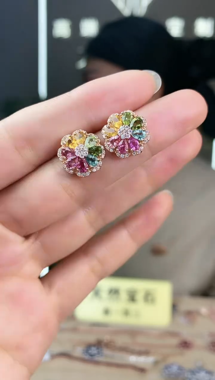 【闪购商品】碧玺耳饰银S925镶嵌耳饰