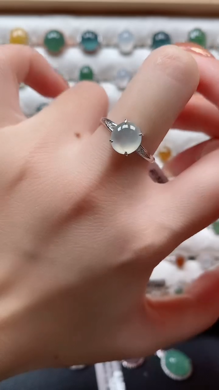 【闪购商品】翡翠戒指银S925镶嵌一物一证一礼盒