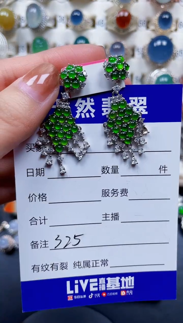 银S925镶嵌翡翠耳饰325