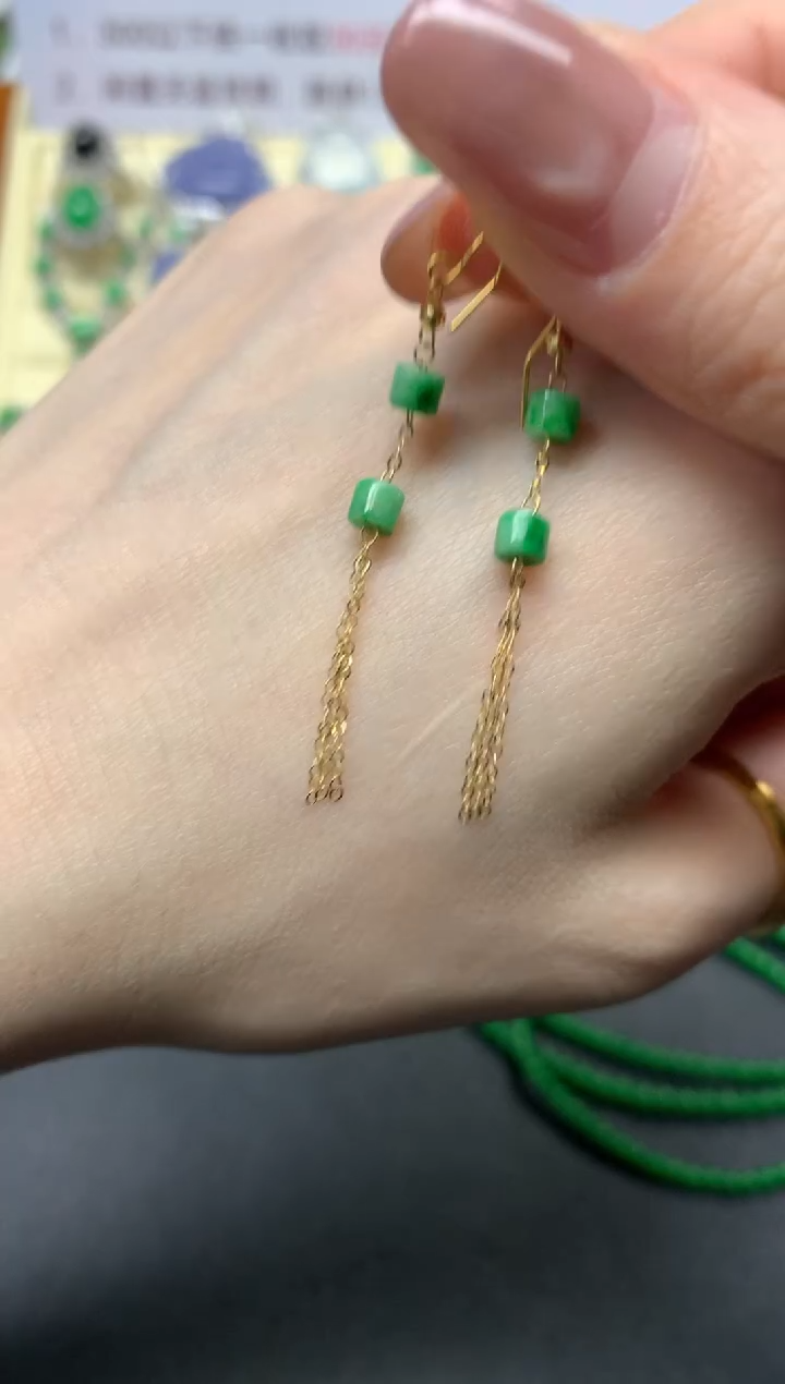 翡翠18K金镶嵌耳饰耳饰|500+50