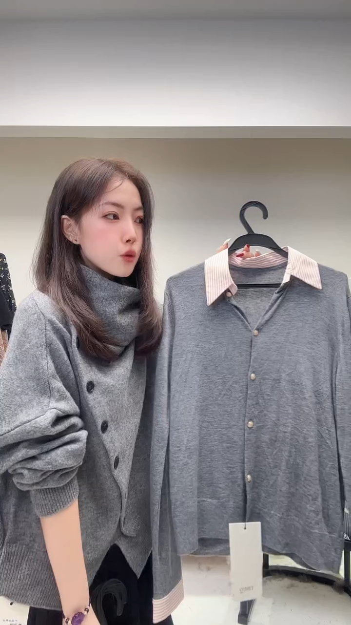 TISUO/绨索灰色羊毛打底毛衣