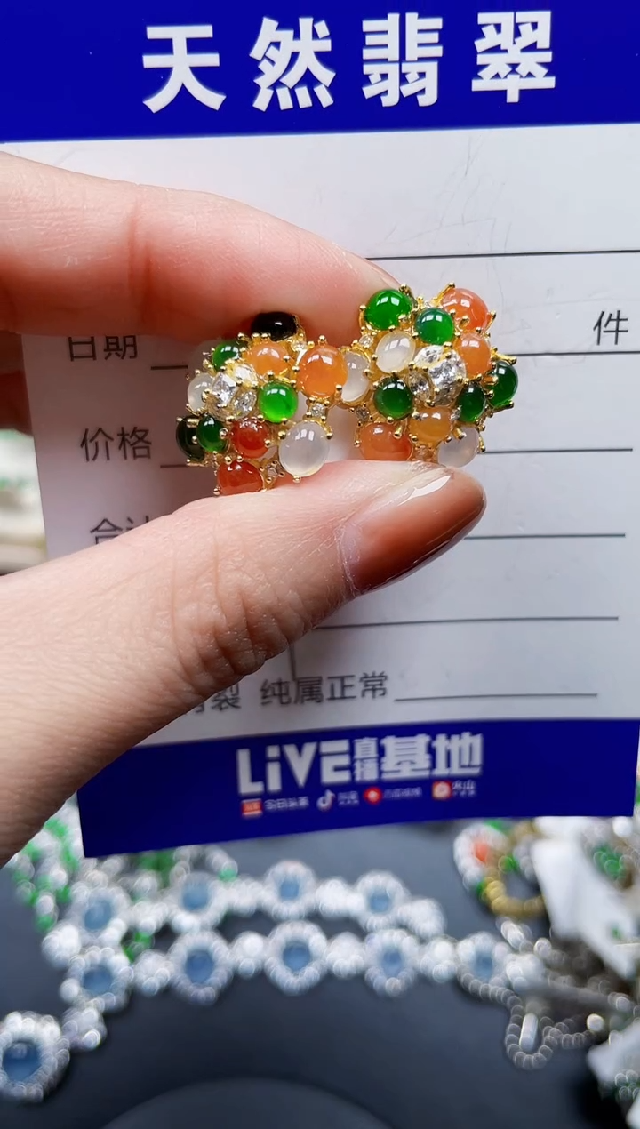 银S925镶嵌翡翠耳饰439