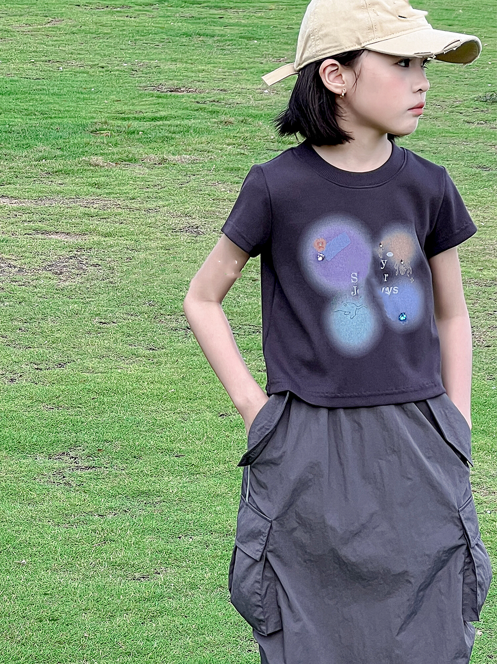 中大童潮童童装哇23014时尚百搭韩版圆领短袖T儿童