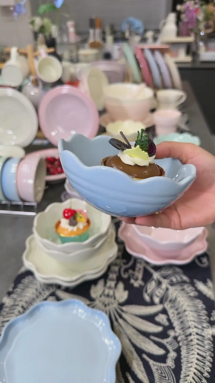 【闪购商品】瓷炻彩花边碗14CM-尼罗蓝