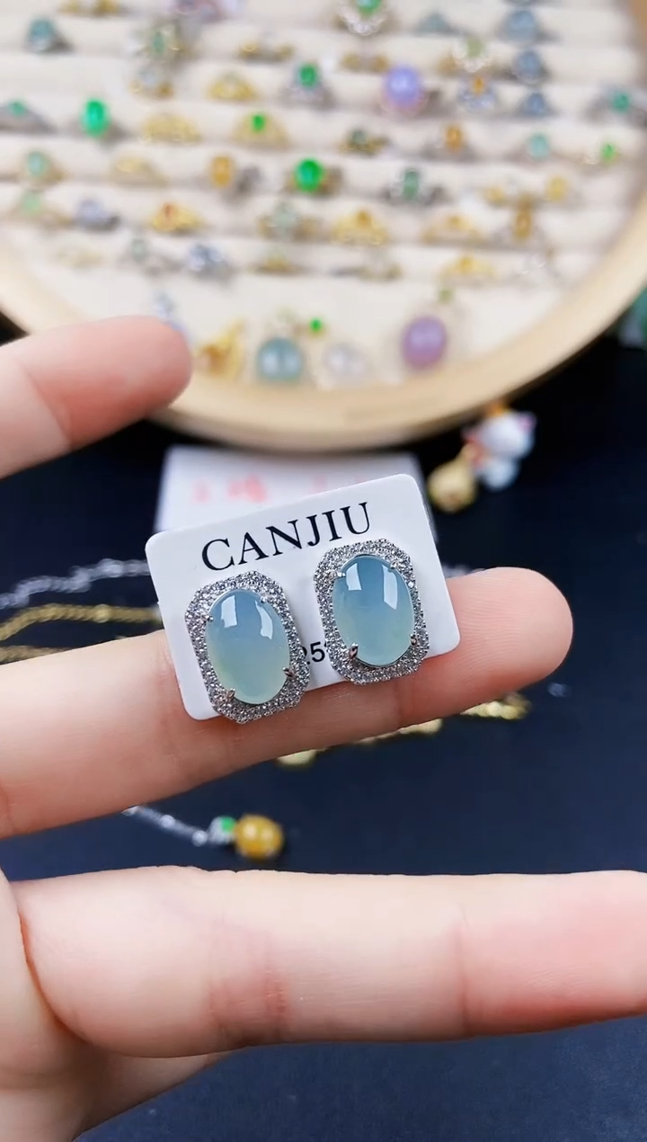 【闪购商品】翡翠耳饰银S925镶嵌242455