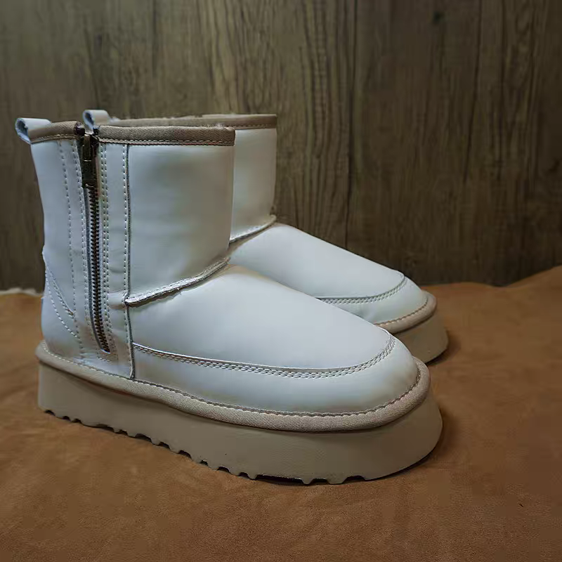 2025新款（U家中高帮雪地靴）侧拉链防滑中筒雪地靴加绒加厚