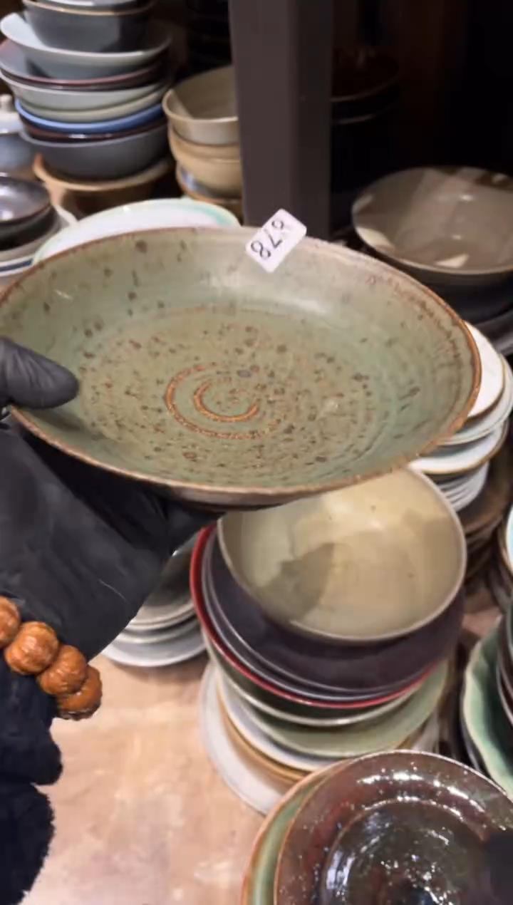 【闪购商品】瓷片878  粗陶灰绿手工盘1个