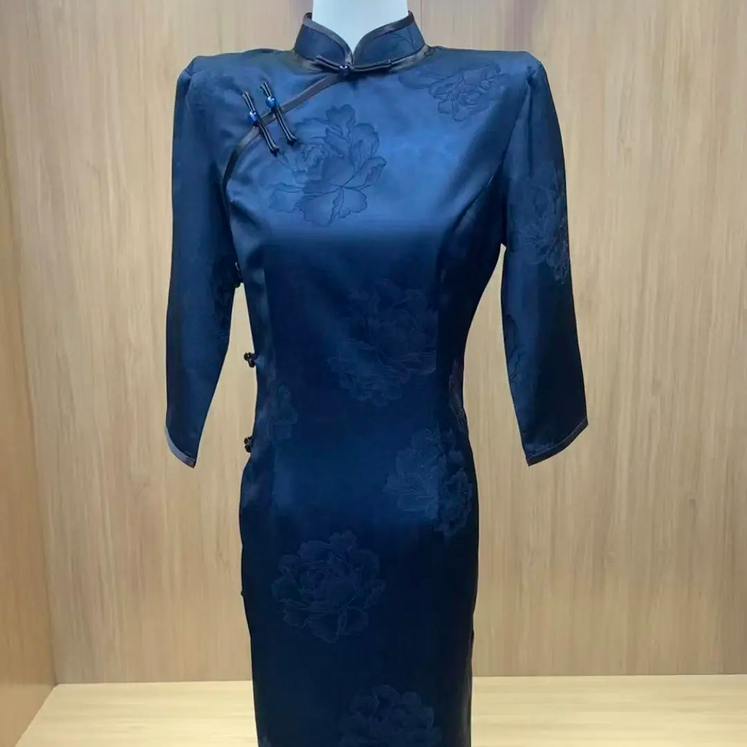 【石墨海棠】2024春秋季新款复古百搭优雅修身气质优雅日常长款旗袍