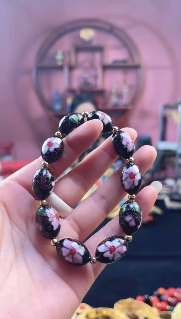 非遗 景泰蓝手串 黑色 大枣珠