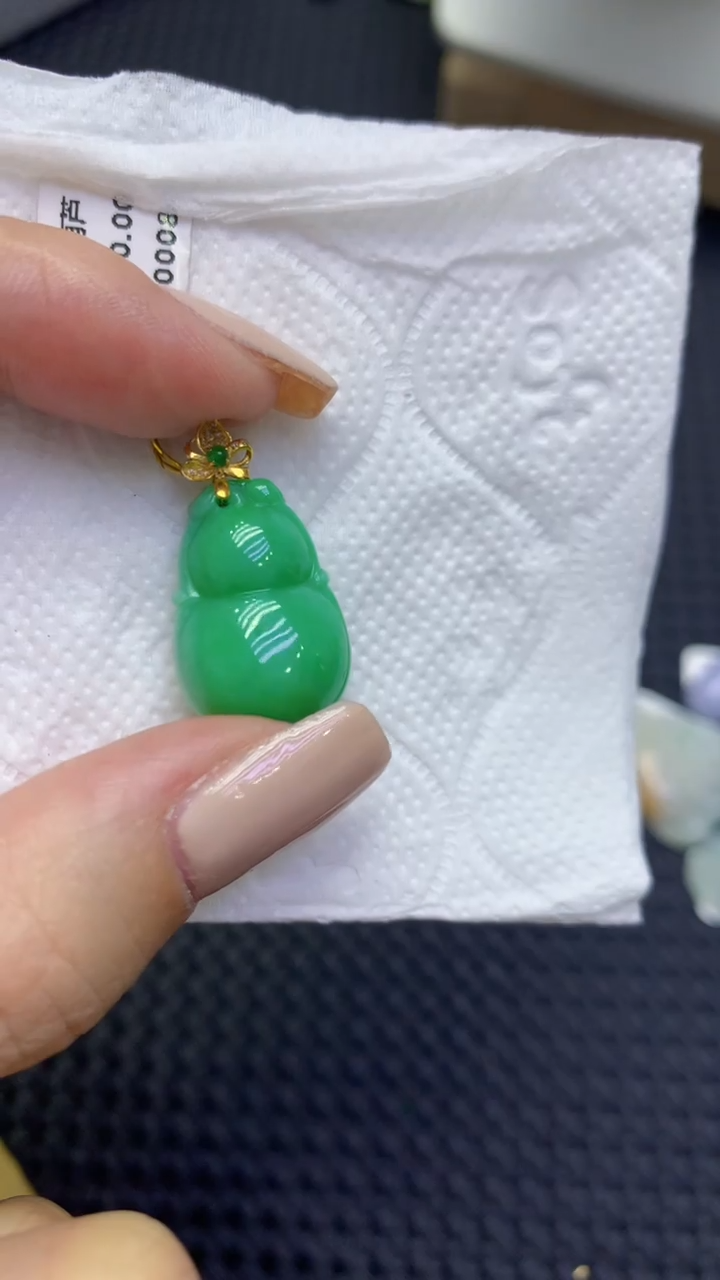 颈饰18K金镶嵌翡翠天然缅甸翡翠A货