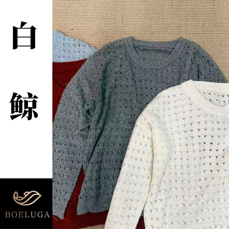 【白鲸】秋新款毛针织衫毛衣丝羊绒U领镂空2729