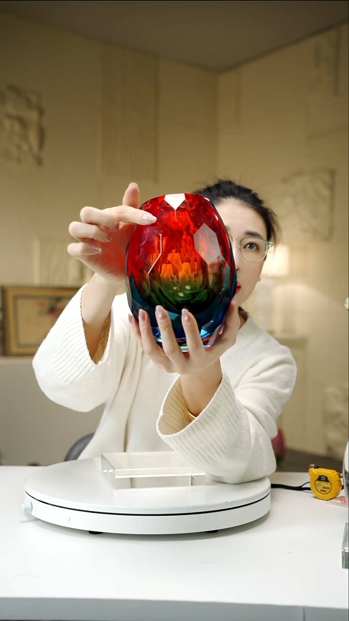 手工艺品琉璃宝石红蓝凹面设计款花器